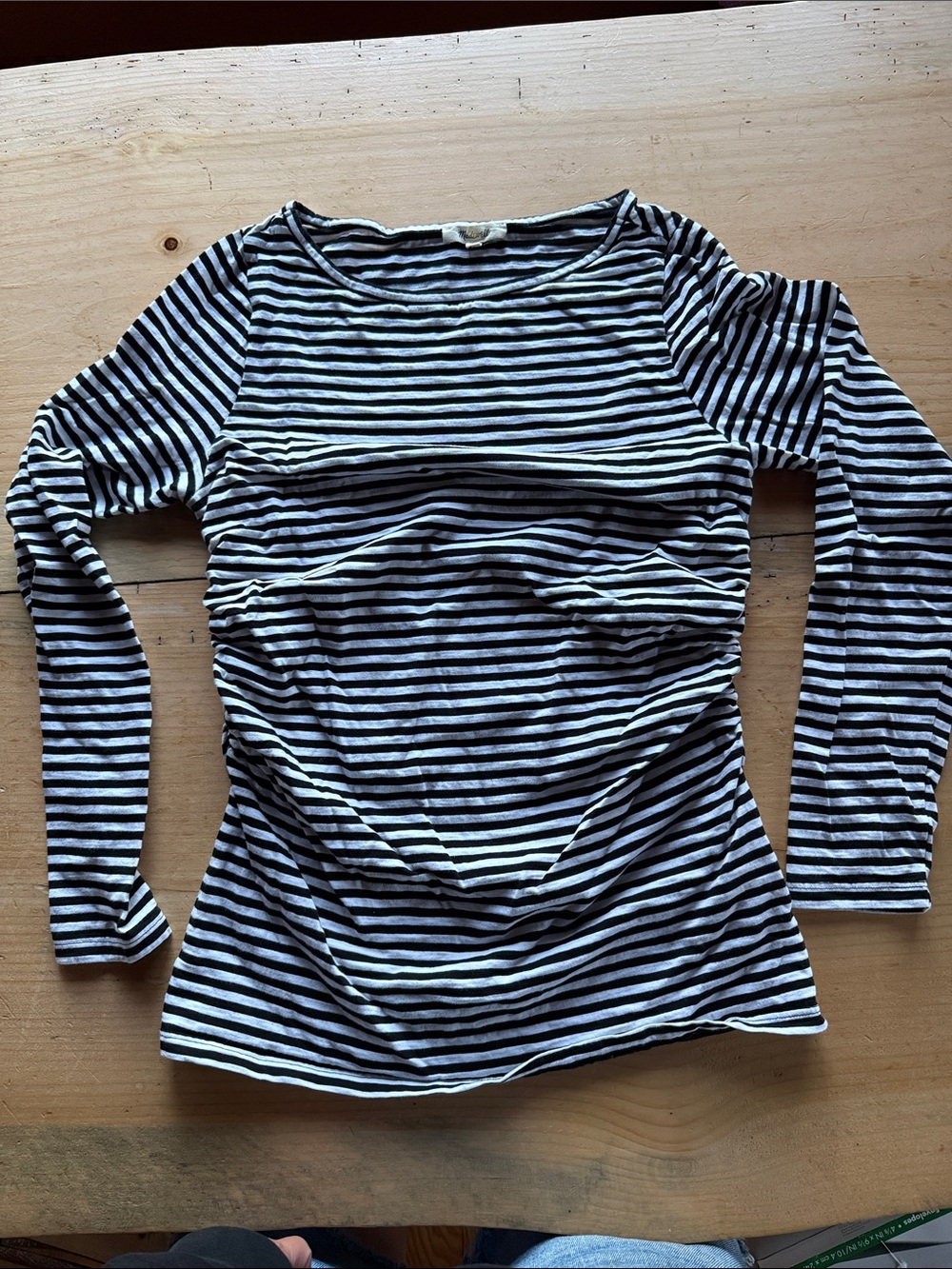 Madewell Striped Long Sleeve Tee Womens M Black White Pima Cotton Crew Neck